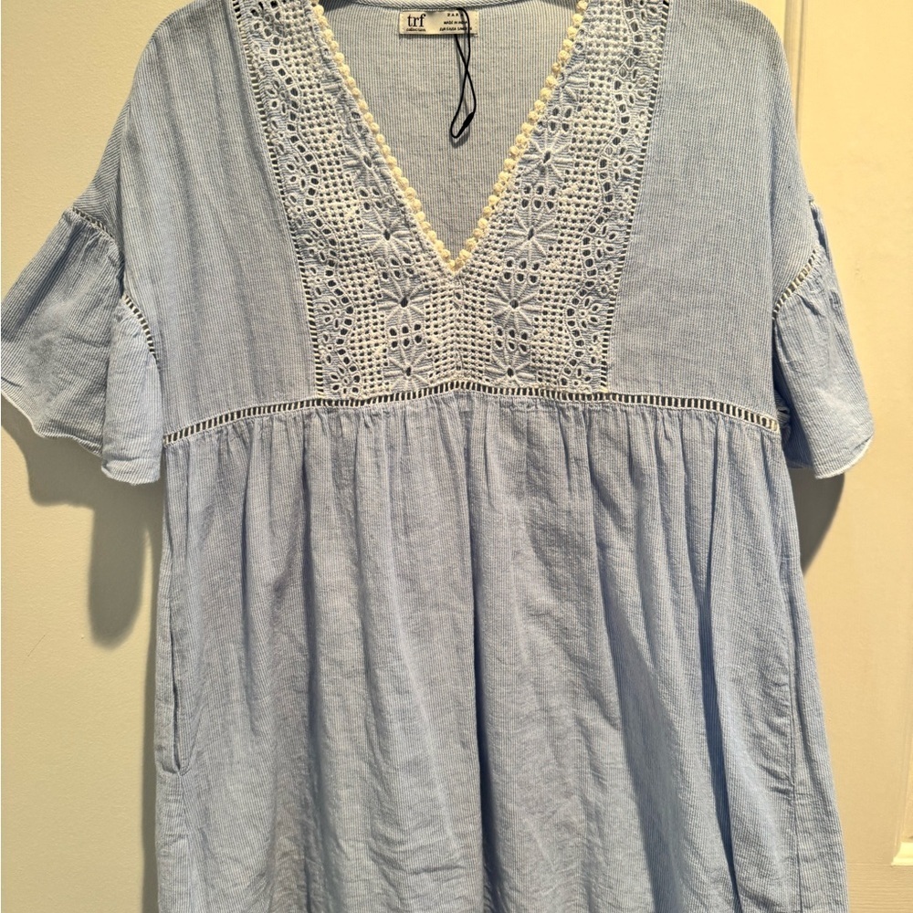 ZARA Light Blue Lace Detail Women's cover up or dress